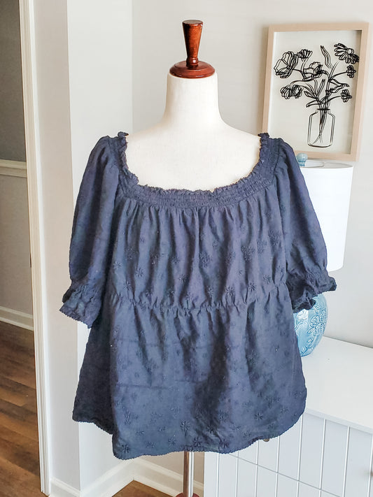 Black Eyelet Puff Sleeve Top XXL