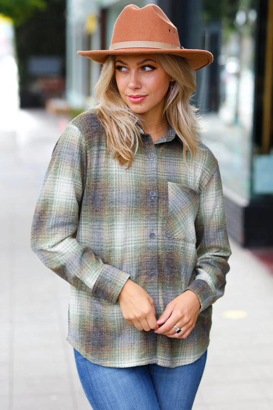 Green Plaid Button Up L