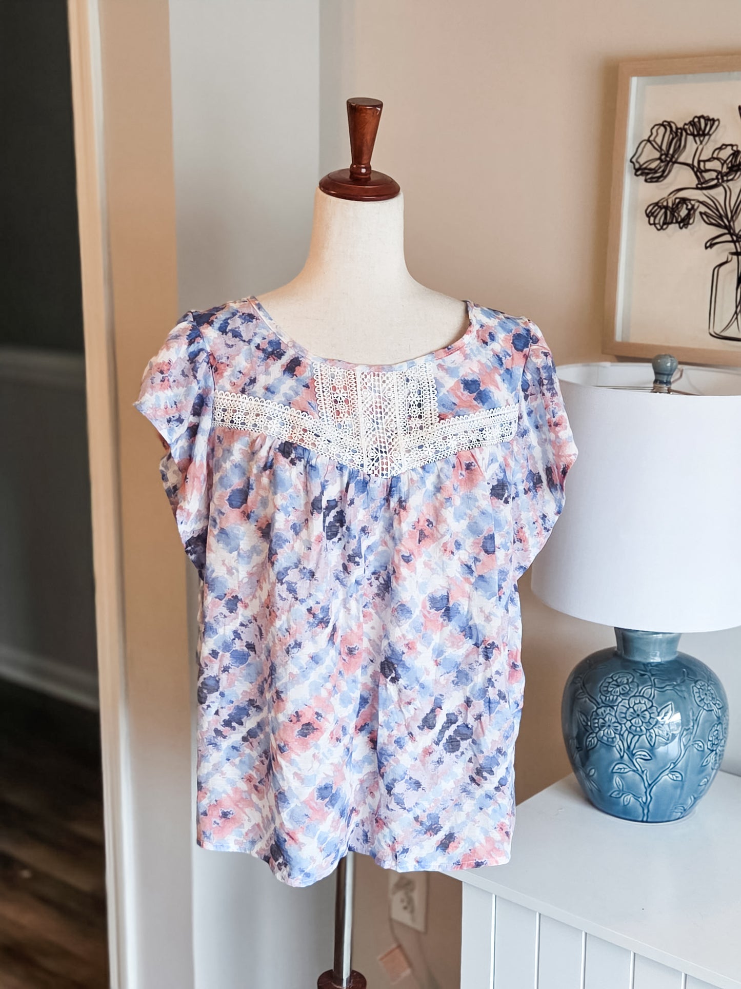 Blue Pink Tie Dye Blouse L