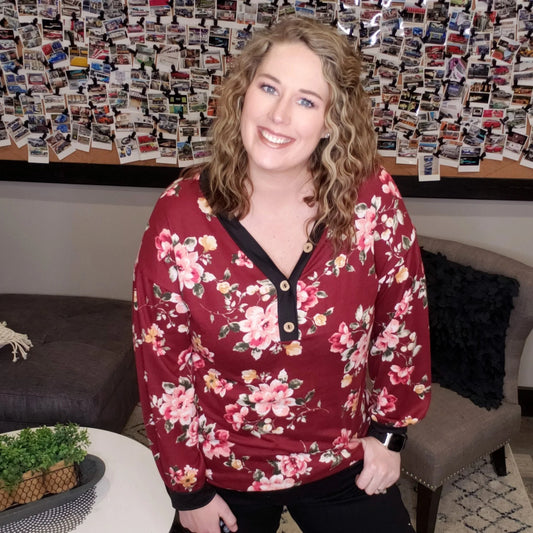 NEW Burgundy Floral Top S