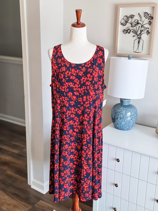 Navy Orange Floral Dress XL