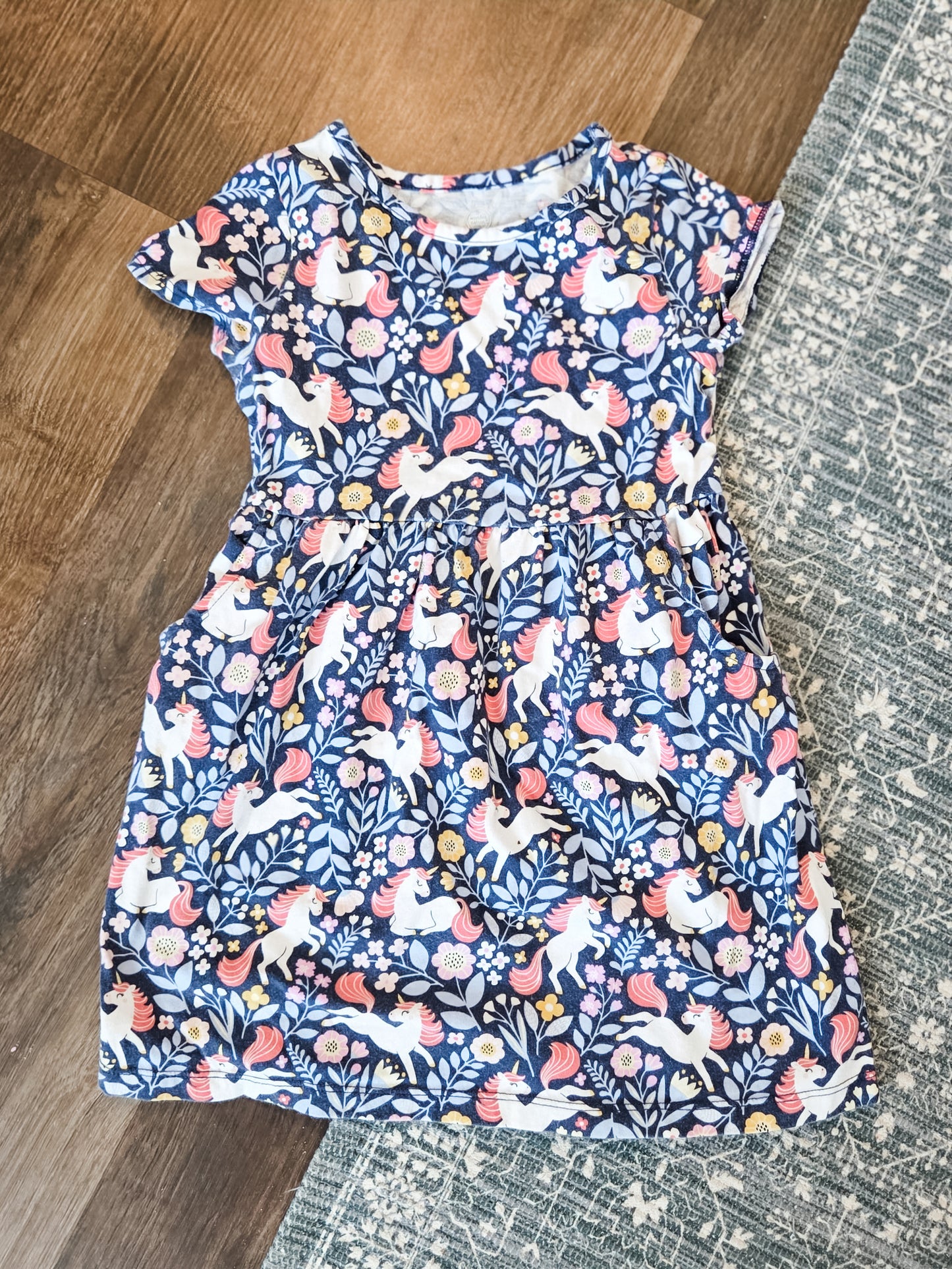Navy Unicorn Floral Dress 4T