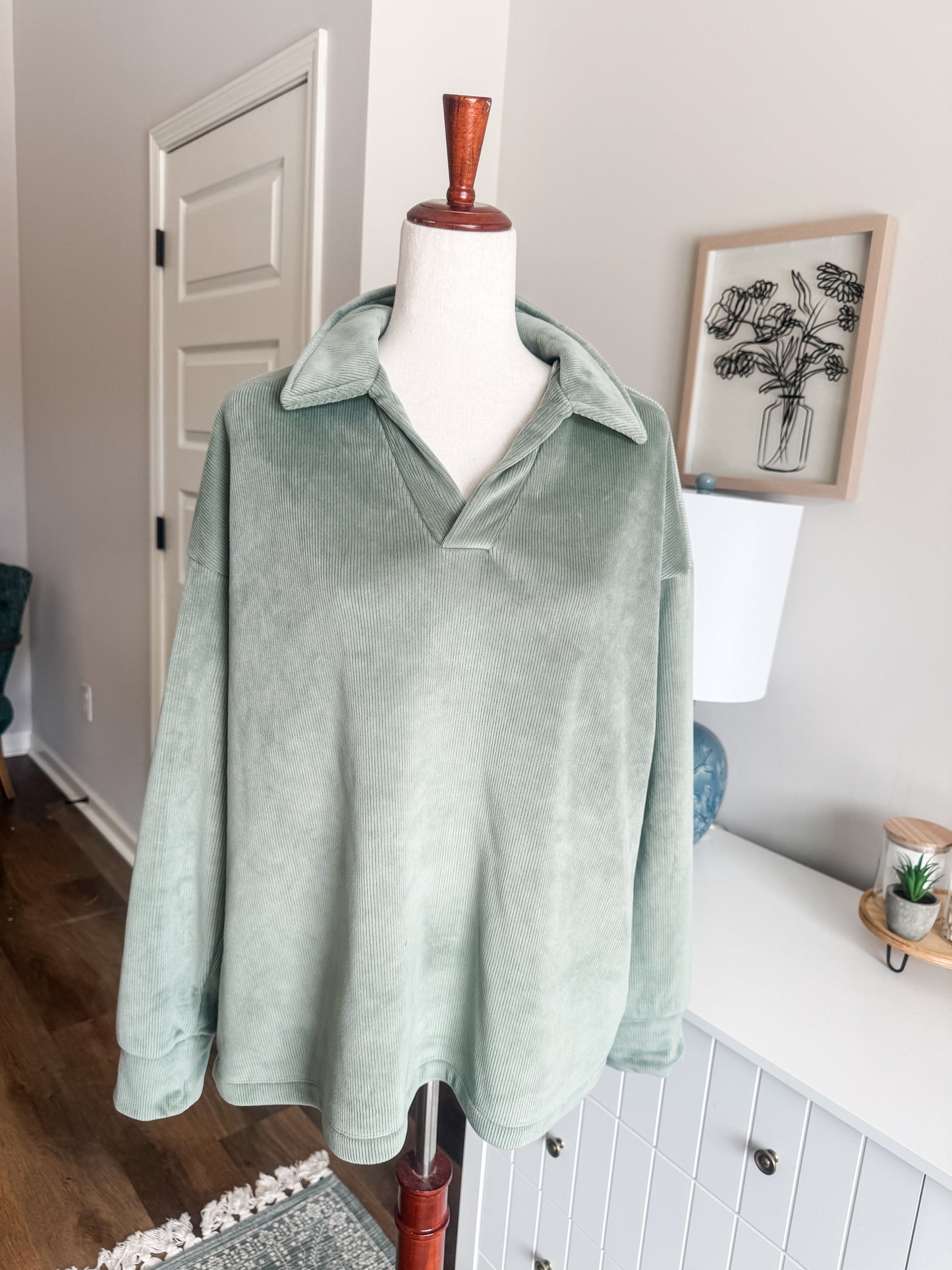 Green Ribbed Top XL