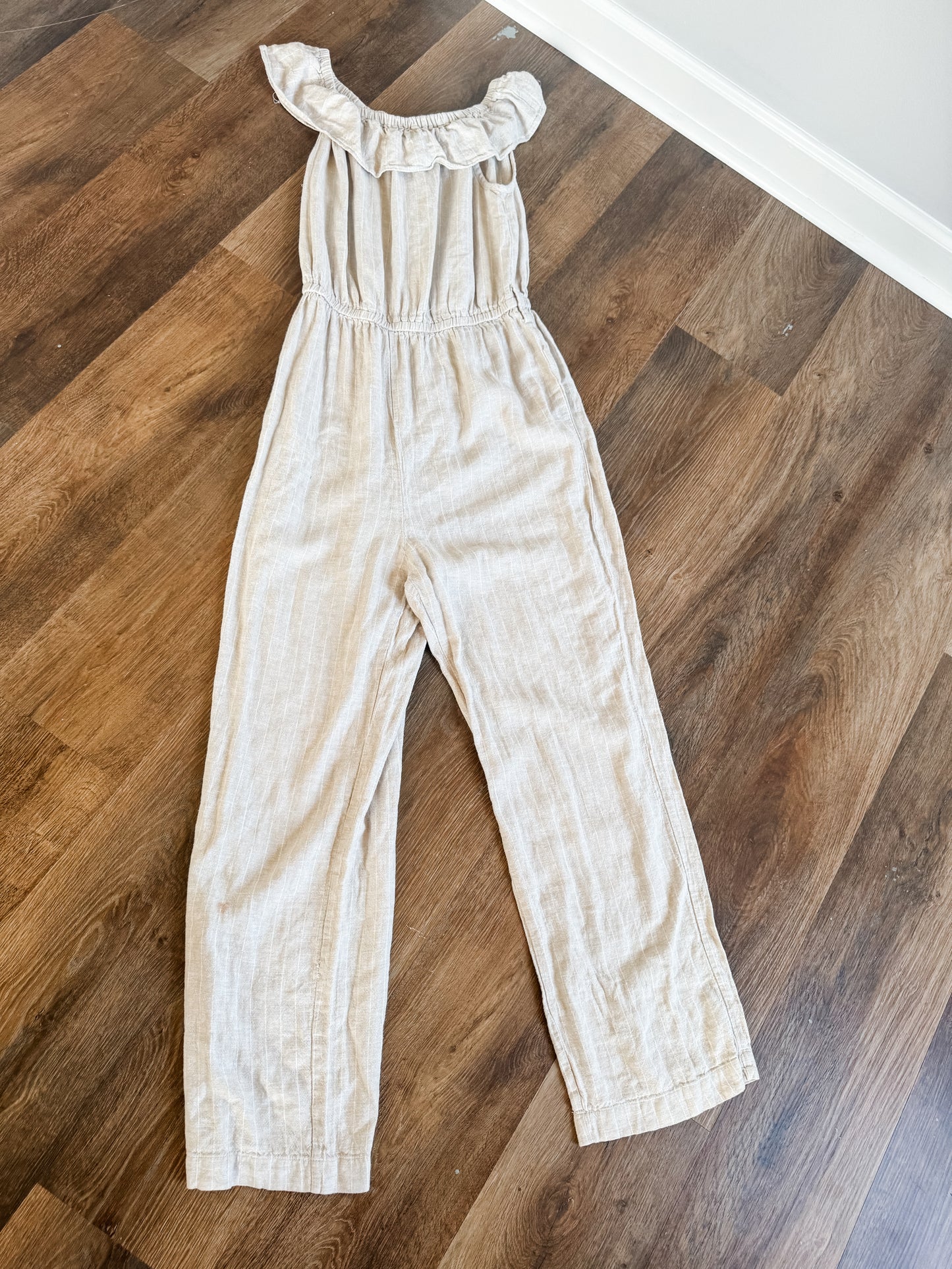 Tan White Striped Jumpsuit XS