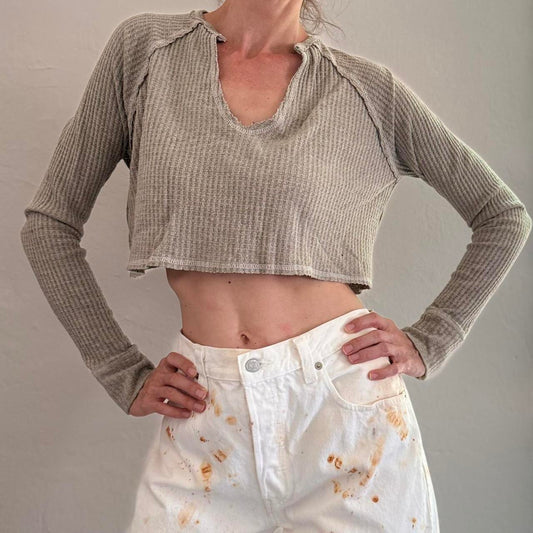 Green Waffle Knit Crop Top M