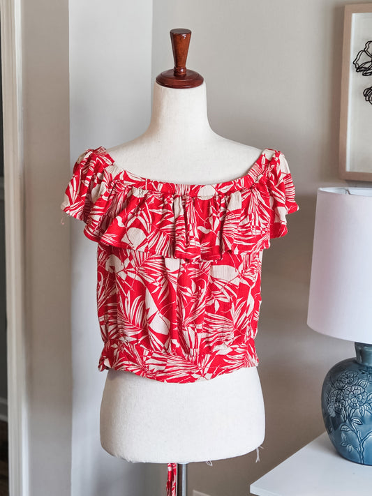 Red Tropical Cropped Top XL