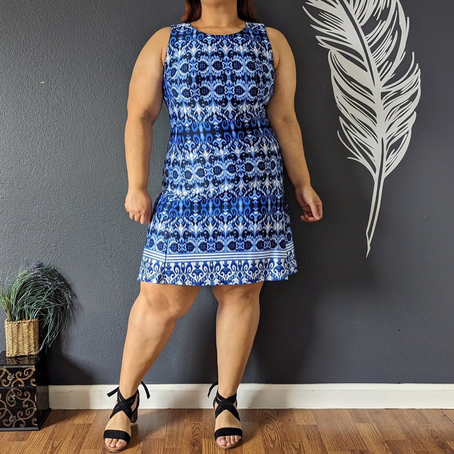 NWT Blue Black White Print Dress XL