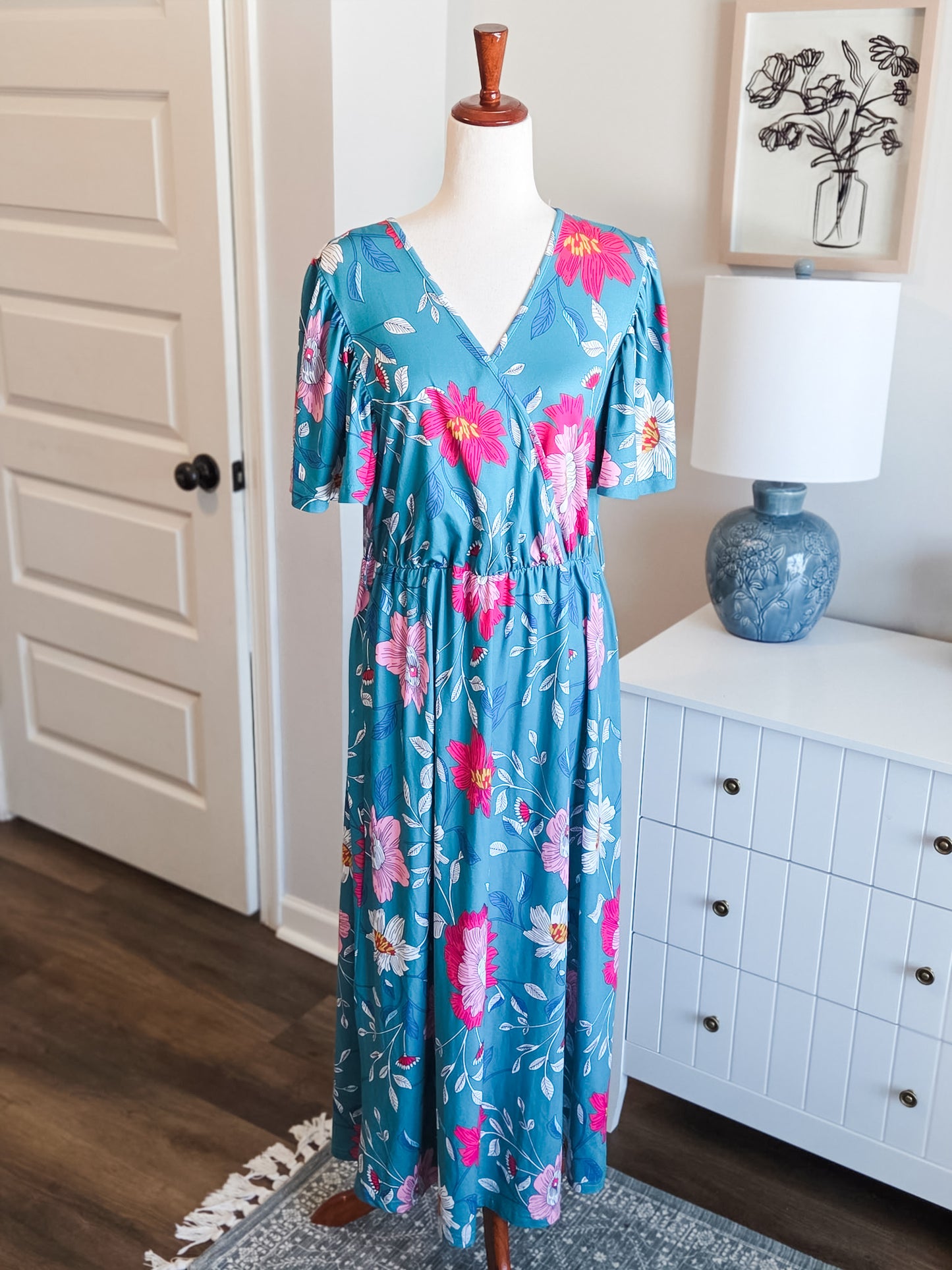 Teal Floral Maxi Dress XL