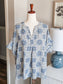 Blue Black White Print Top L