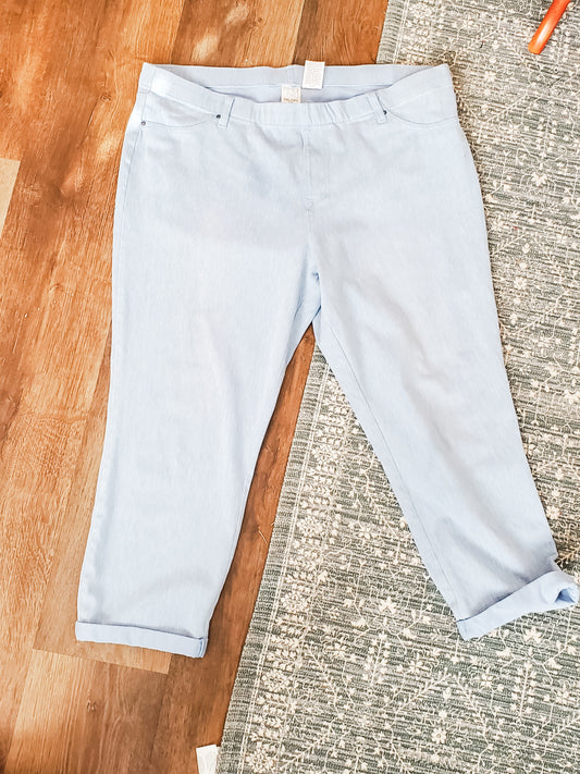 Blue Pull On Cropped Pants XXL