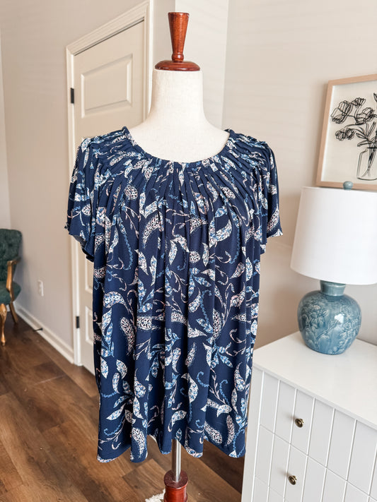 NWT Navy Pink Print Top 2X