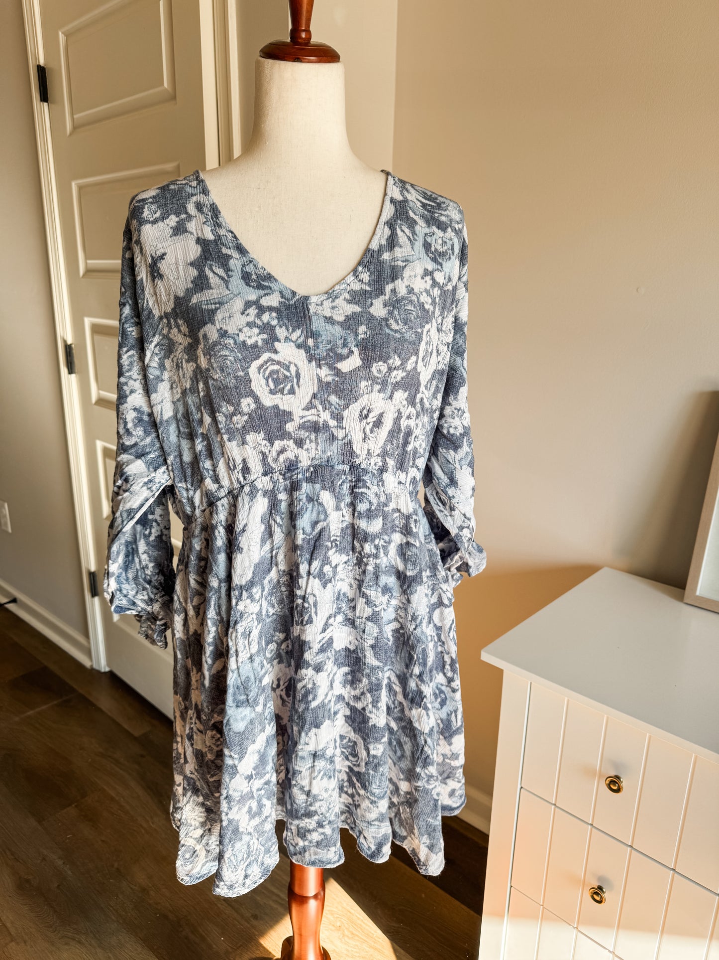 Blue Floral Dress 1X