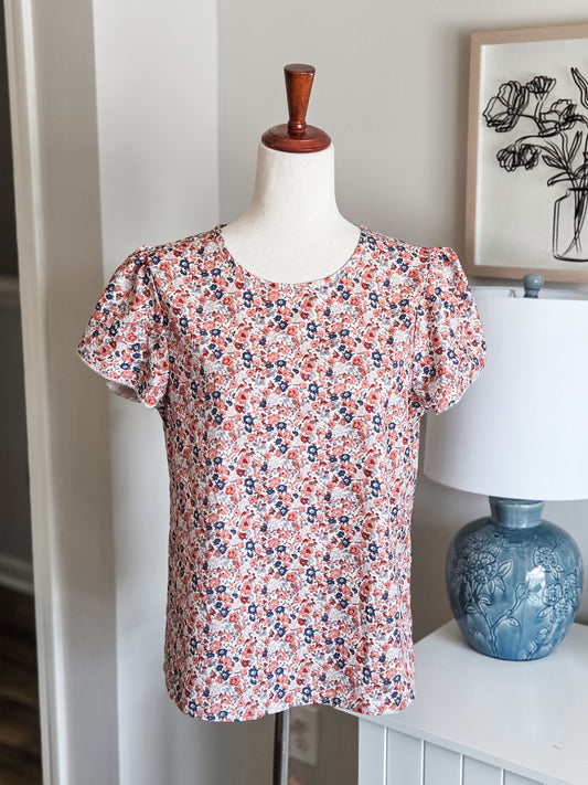 Orange Navy Red Brown Floral Top M