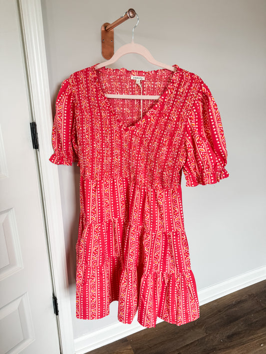 Pink Smocked Print Dress