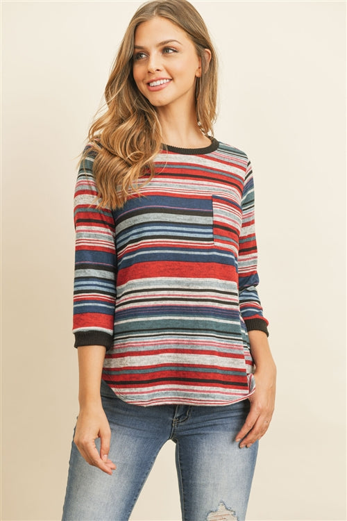 Red Blue Black Striped Top