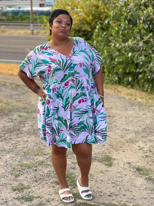 Purple Tropical Floral Dress 3X