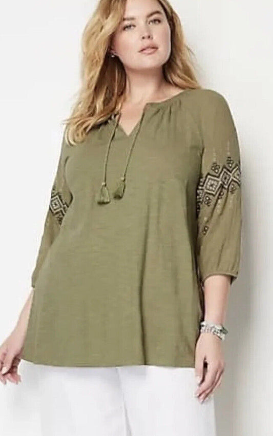 Green Top Embroidered Sleeves S Tall