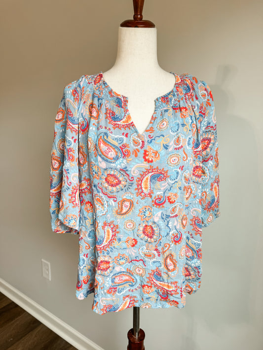 Blue Orange Red Paisley Top M