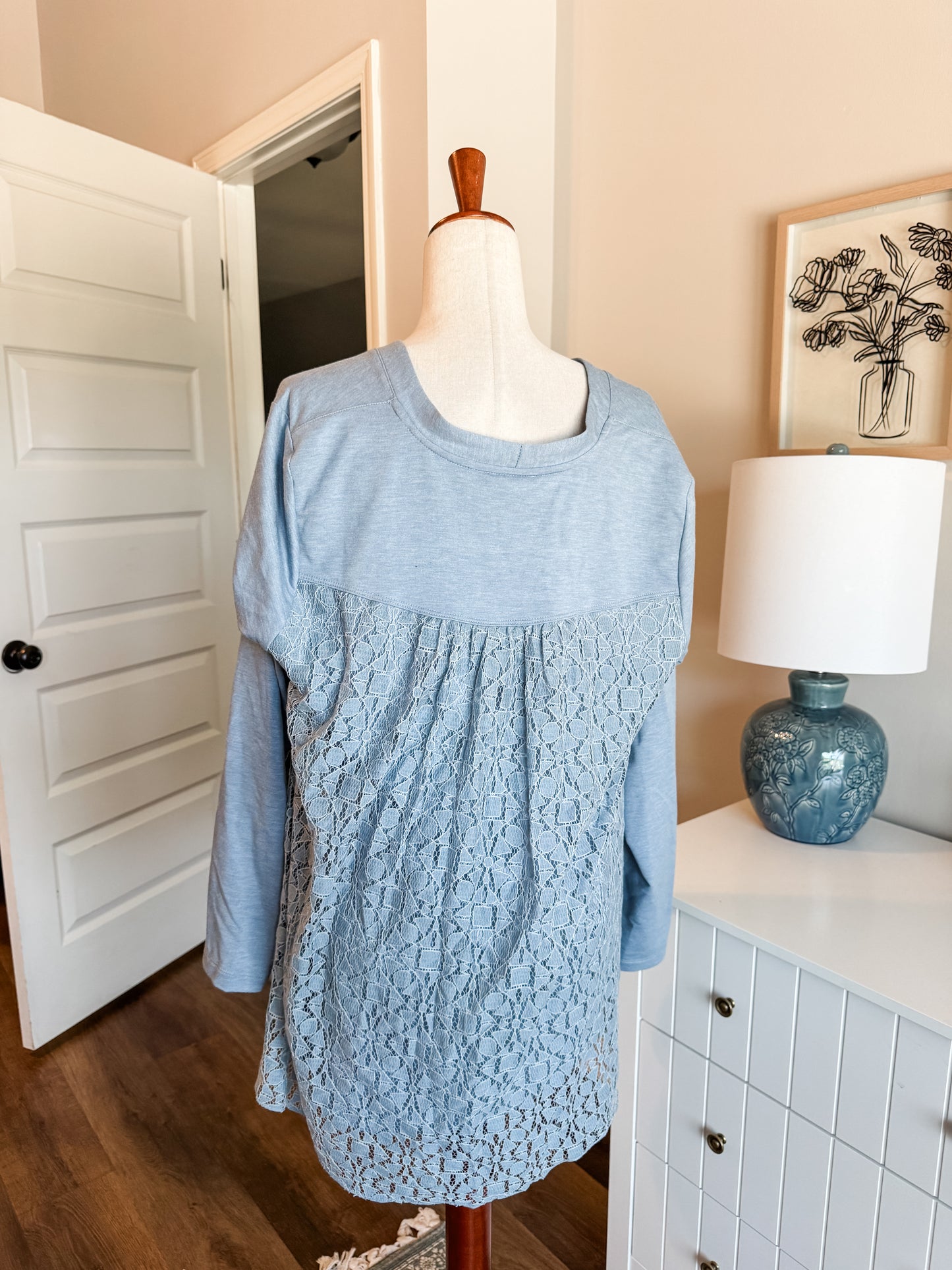 Blue Zip Up Top with Lace L