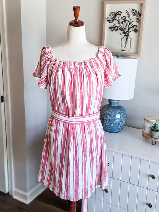 Pink White Striped Dress M