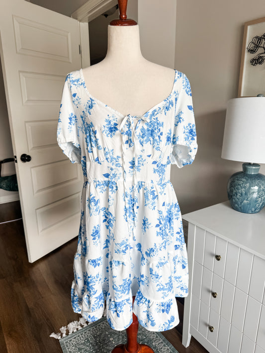 Blue White Floral Dress XL/1X