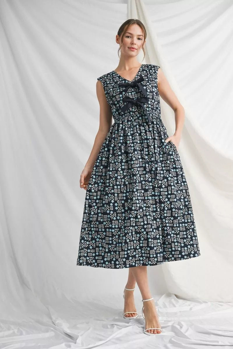 NEW Navy Floral Bow Dress