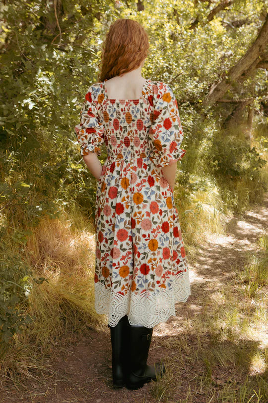 Multi Color Floral Cotton Lace Hem Dress 1X