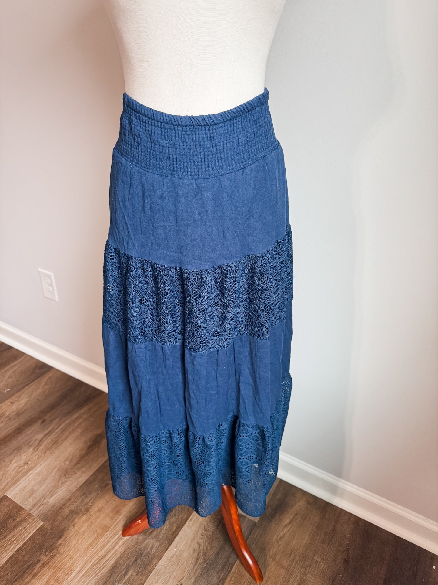 Navy Tiered Lace Maxi Skirt 1X