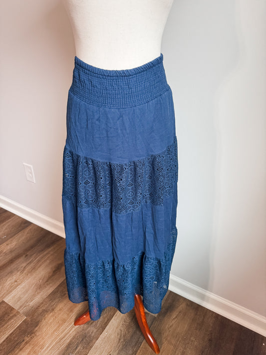 Navy Tiered Lace Maxi Skirt 1X