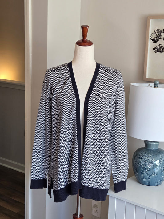 Navy White Cardigan L