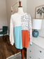 Orange Blue Animal Print Colorblock Top L