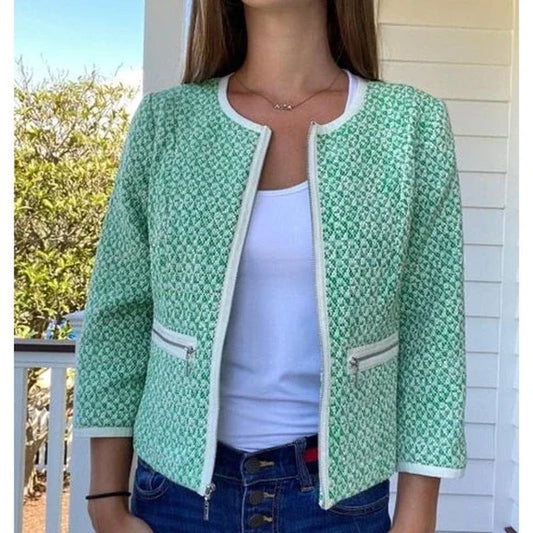 Green White Textured Jacket S