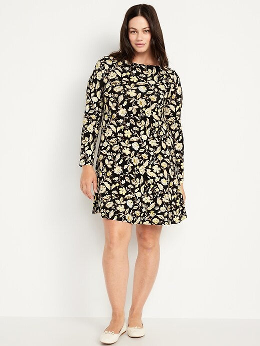 Black Yellow Gray Floral Dress S Tall