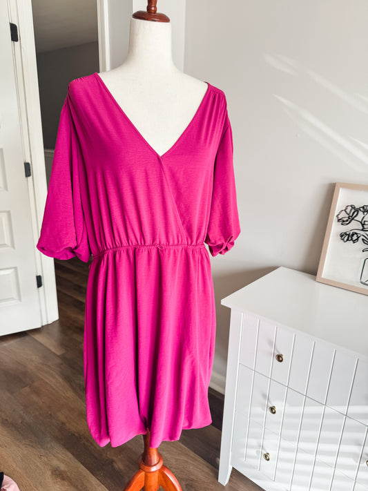 Magenta V Neck Dress L