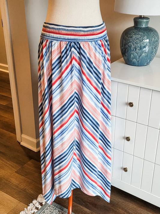 Pink Blue Red Striped Maxi Skirt L