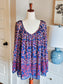 Navy Yellow Red Floral Top L
