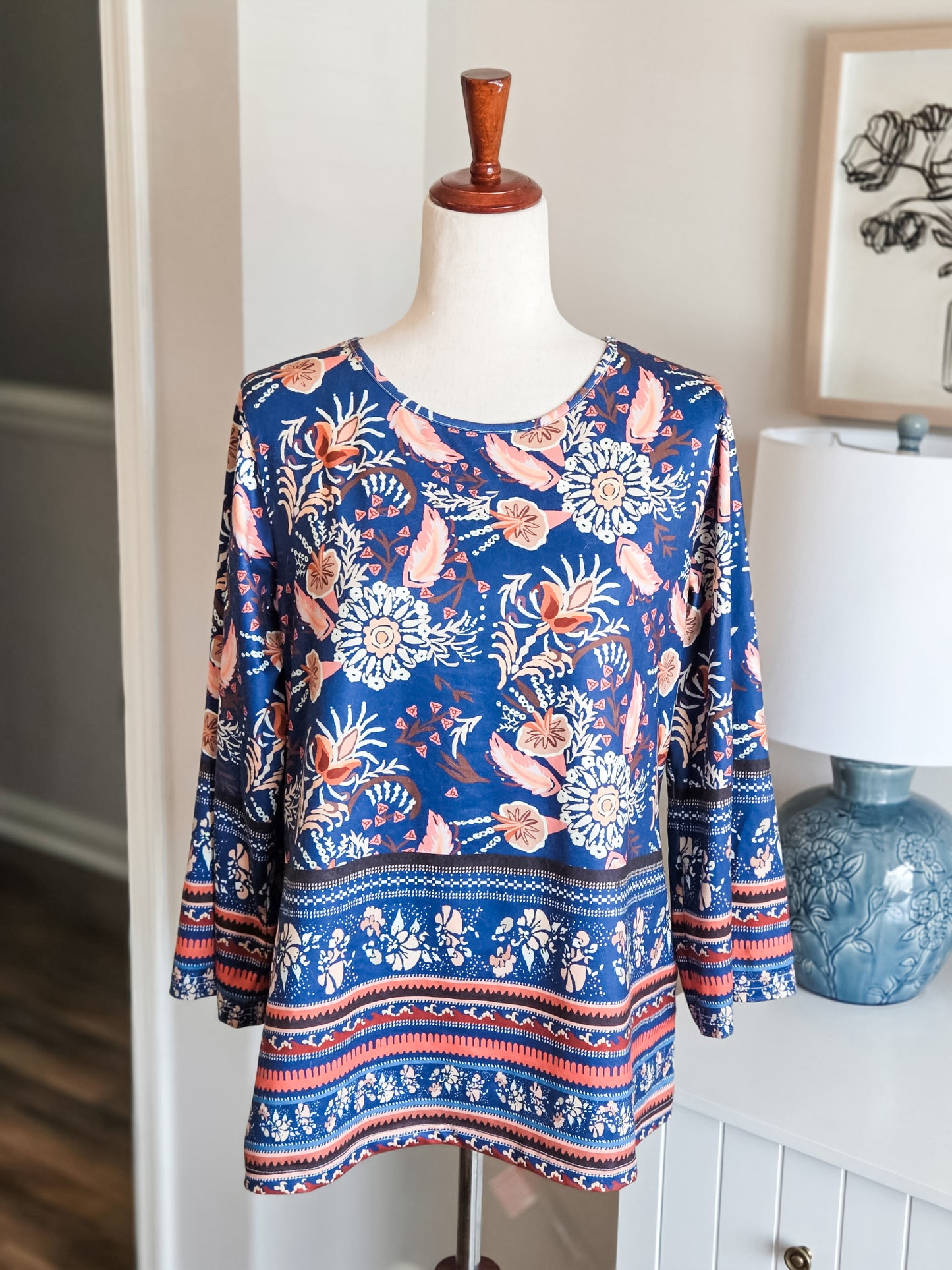 Navy Print Boho Top L