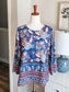 Navy Print Boho Top L