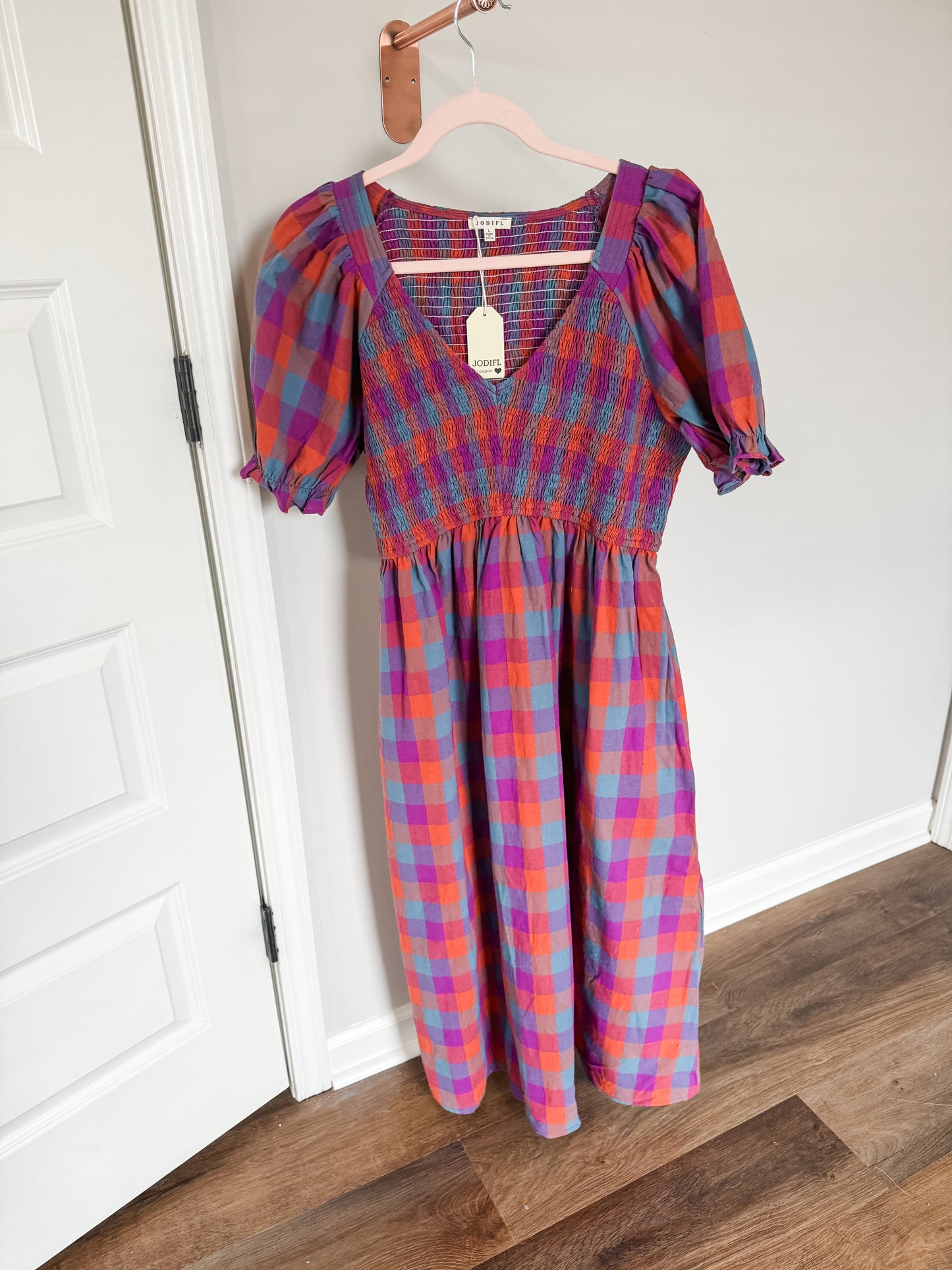 Plaid Cotton Dress :: Blue + Orange