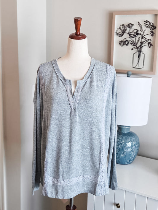 NEW Blue Gray Lace Trim Top