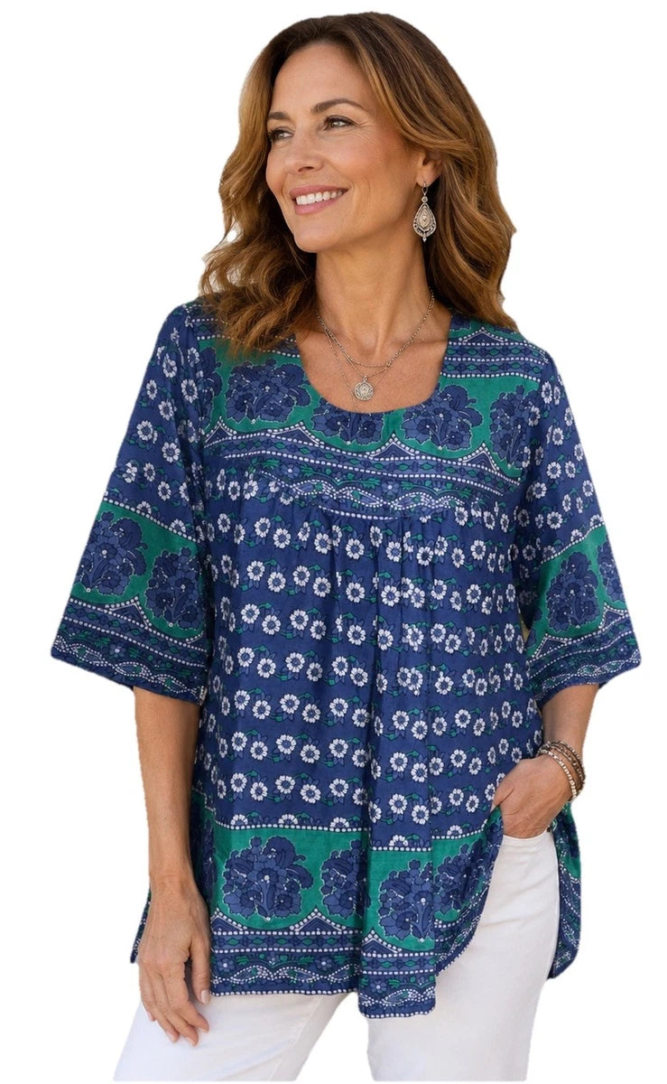 Blue Green Print Cotton Tunic XL