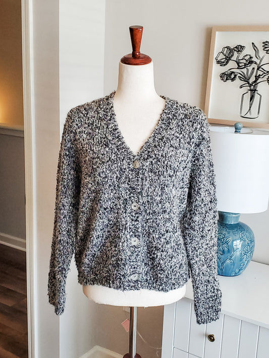 Black Gray Textured Cardigan M