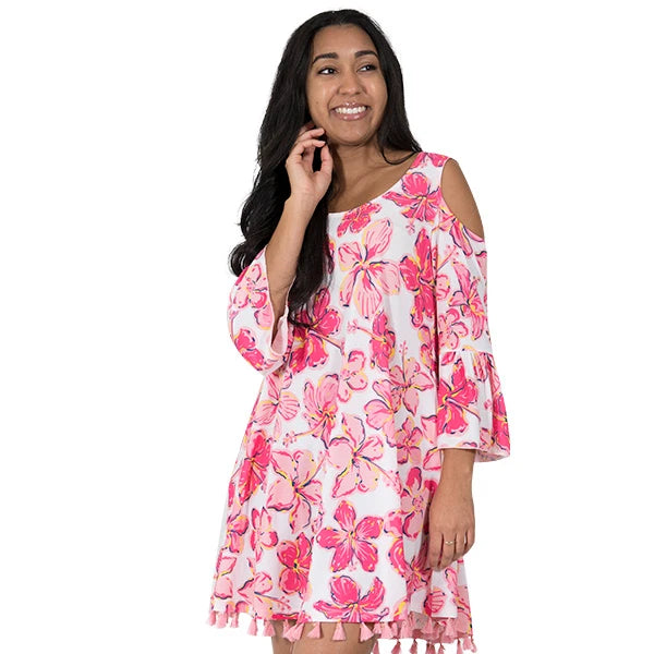 Pink Floral Cold Shoulder Dress M