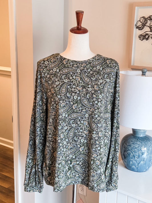 Green Blue Paisley Top L