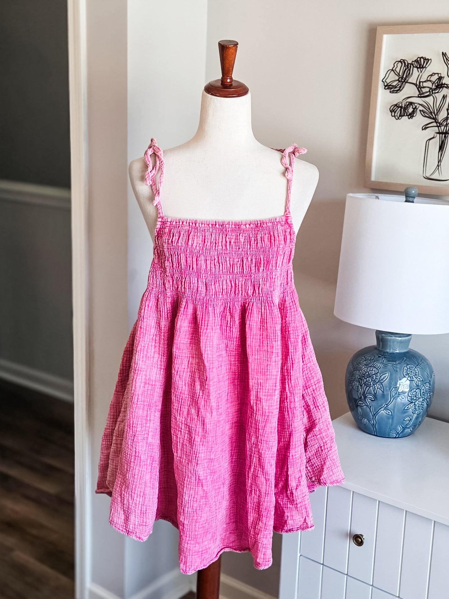 Pink Cotton Smocked Dress S