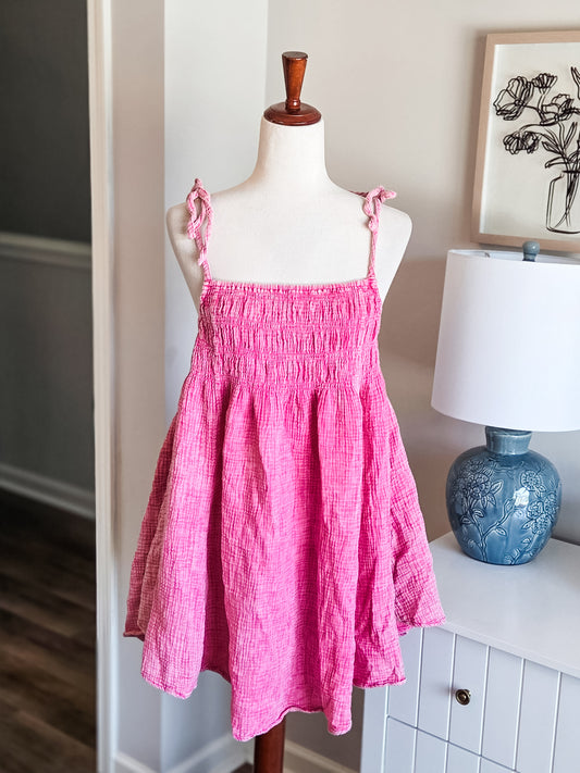 Pink Cotton Smocked Dress S