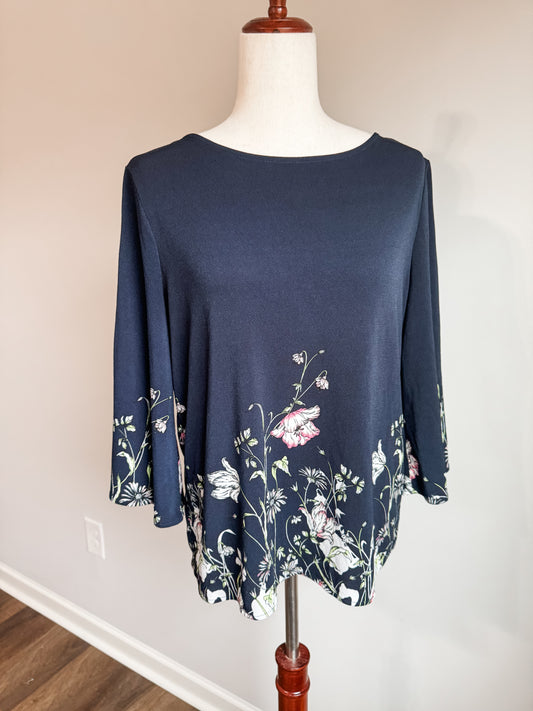 Navy Floral Top PM