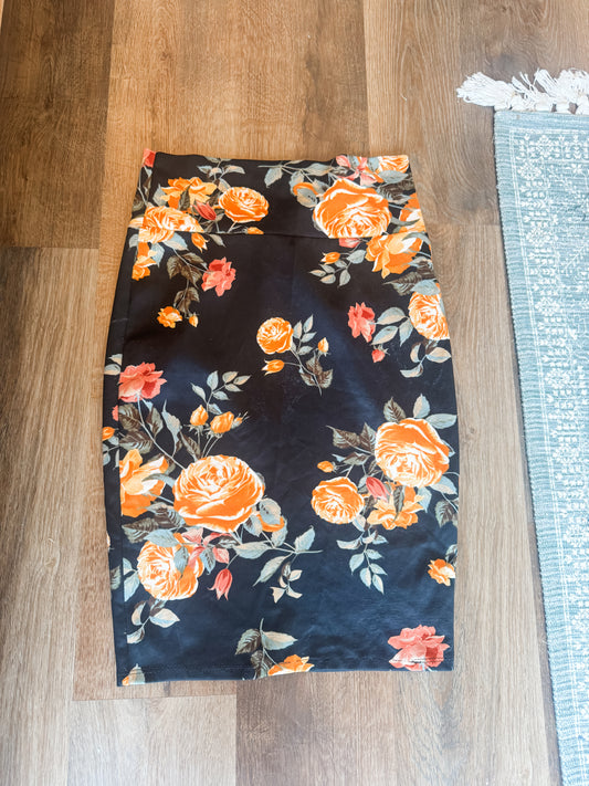 Black Floral Pencil Skirt S/M