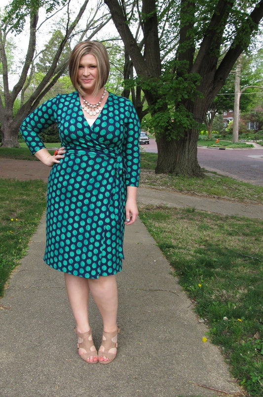 Navy Green Dotted Wrap Dress SP