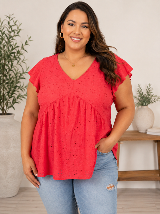 Red Eyelet Top 3X